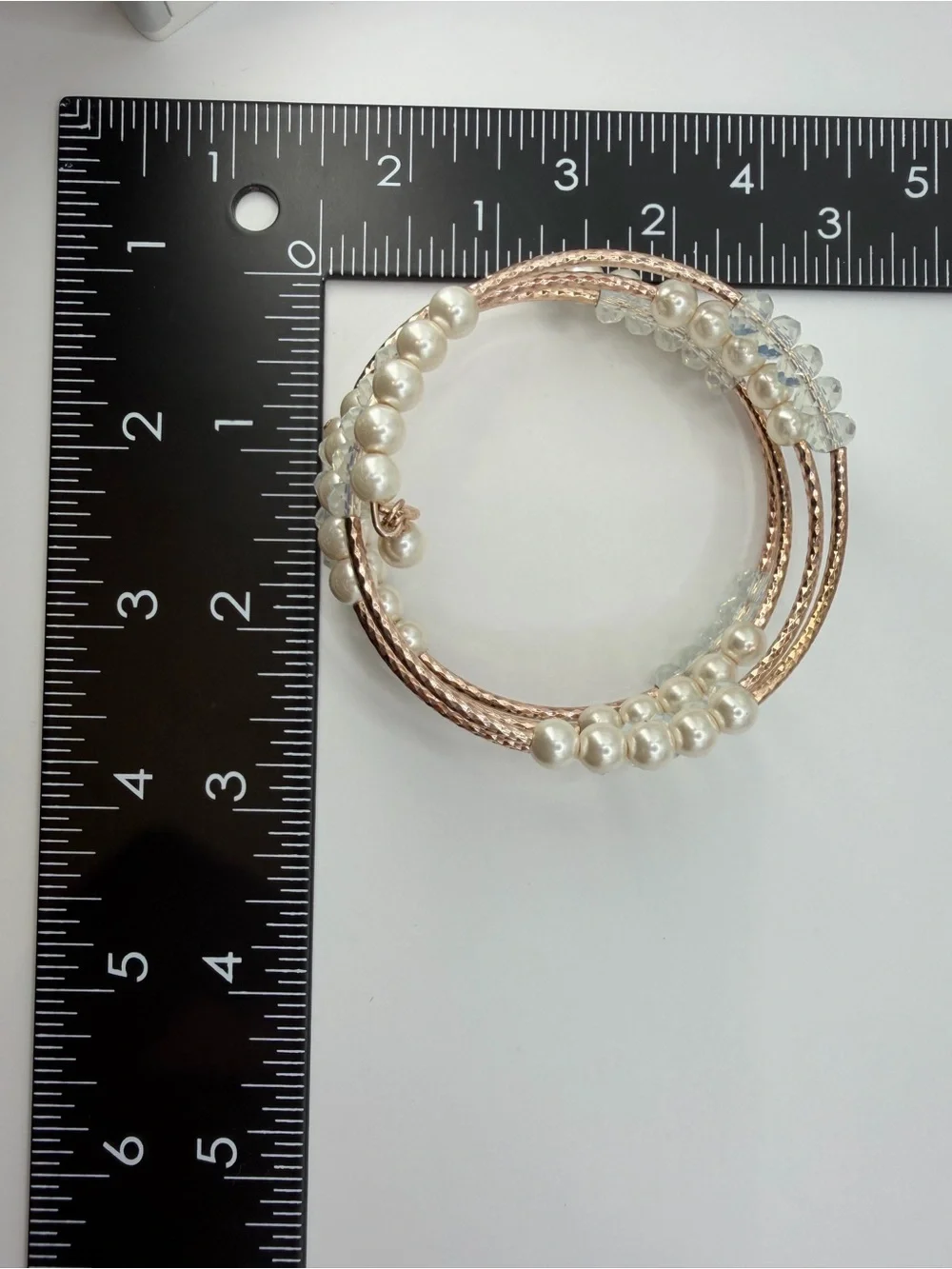 Faux Pearl Wrap Coil Bracelet | Rose Gold Multi-Strand Memory Wire